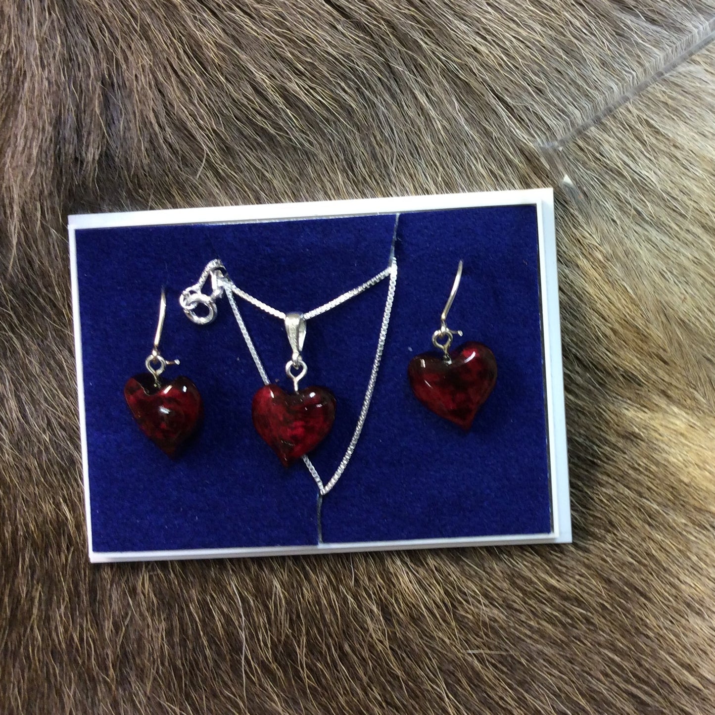 Jewelry set, Heart wine red